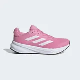 Championes de running Adidas modelo Response para mujer, color rosado. Presentan una parte superior de malla transpirable con las tres tiras icónicas en blanco, mediasuela de EVA para mayor amortiguación y suela de caucho resistente.
