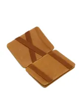 Billetera tipo tarjetero de cuero sintético color verde oscuro, con costuras visibles y el nombre "Hunterson" grabado en la parte inferior. Posee un bolsillo frontal donde se asoma una tarjeta de crédito.