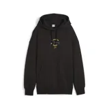 Buzo hoodie negro de Puma, corte oversized, con bolsillo tipo canguro y estampa frontal con el texto "Youth are the Future" y gráficos coloridos.