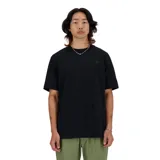Remera de algodón de corte holgado, color negro, con cuello redondo, mangas cortas y logo de la marca bordado en el pecho.