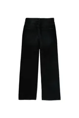 Pantalón de jean negro de corte amplio estilo skater, con tiro medio, cierre de botón y cremallera, y diseño clásico de cinco bolsillos.