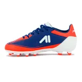 Championes de fútbol Austral modelo Blast, con diseño en azul y naranja, suela con tapones y cordones azules.