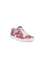 Championes Ecco Soft 7 para mujer, con estampado floral en tonos rosa, blanco y borgoña.