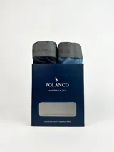 Pack de dos boxers para hombre, uno azul pálido y otro gris oscuro, con cintura elástica con logo de la marca.