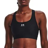 Top deportivo Under Armour MID Padless de color negro, con diseño de espalda racerback y banda elástica inferior. Presenta el logo de la marca impreso en blanco al centro del pecho.