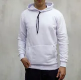 Canguro blanco de algodón sin felpa, con capucha y cordón negro.