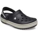 Zueco Crocs modelo Crocband Heritage, de color negro con suela de plataforma en tono gris claro y detalles en relieve con la marca en el lateral.