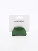 Pinza para el pelo color verde oscuro con diseño de vetas de madera.