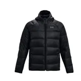 Campera de plumas Under Armour para hombre, color negro, con capucha y cierre frontal.