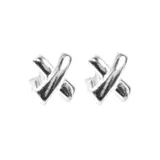 Aros pequeños de plata 925 enchapada en rodio, con forma de equis (X).