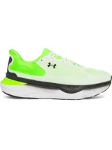 Championes de running Under Armour Infinite Pro 2, con parte superior de malla técnica transpirable en color verde neón y blanco. Presenta amortiguación UA HOVR+ para retorno de energía, entresuela de espuma EVA de dos partes para mayor estabilidad y suela de goma duradera. Diseño con talón reforzado para reducir el impacto.
