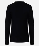 Suéter de punto color marrón, con cuello redondo, manga larga y textura geométrica de losângos.