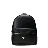 Mochila Tiffosi Deluxe color negro, con diseño de textura hexagonal grabada en toda la superficie. Cuenta con un compartimento principal con cierre, un bolsillo frontal con cierre metálico y logo de la marca en la parte inferior.