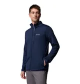 Campera polar de Columbia color azul marino, con cuello alto, cierre frontal completo y un bolsillo en el pecho con cierre.