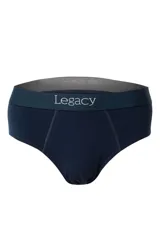 Slip clásico de algodón color azul marino con elástico ancho en la cintura con la marca Legacy bordada en blanco.