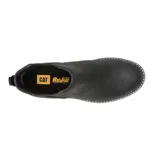 Bota tipo Chelsea de cuero nobuk texturizado en color negro, con paneles elásticos laterales y suela de goma resistente con tracción.
