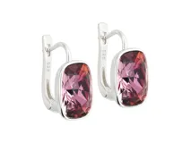 Aros colgantes de plata 925 con cristal de swarovski elements rectangular de color violeta.
