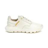 Zapatillas Caterpillar modelo Hex Lite Leather para mujer, color blanco hueso. Confeccionadas en cuero, con forro interno de materiales reciclados, plantilla de espuma PU moldeada, suela de EVA liviana y ajuste con cordones.