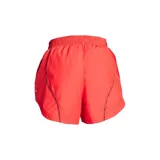 Short deportivo color coral con cintura elástica ajustable con cordón y detalles reflectantes.