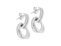 Aros colgantes de acero italiano plateado, con forma de eslabones entrelazados.