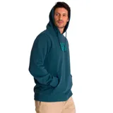 Buzo canguro con capucha color azul petróleo, con cordones ajustables y logo de CAT estampado en el pecho.