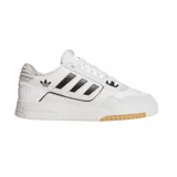 Championes adidas Drop Step Low 2.0 de estilo urbano, color blanco con detalles en negro y gris. Presentan el logo del trébol en el lateral y una suela de goma con diseño de plataforma.