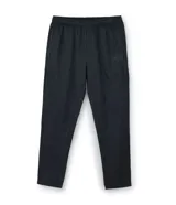 Pantalón deportivo gris oscuro con cintura elástica, bolsillos con cremallera, textura y estampa lettering.