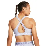 Top deportivo Under Armour de soporte medio, color negro, con diseño de espalda cruzada y banda elástica inferior con el logo de la marca estampado.