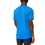 Remera deportiva azul de manga corta para hombre, con logo de New Balance en el pecho y tecnología NB ICEx para mejor ventilación. Tejido de punto jacquard con textura y ribetes reflectantes iridiscentes.