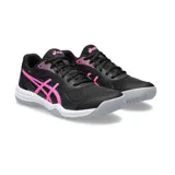 Championes Asics Upcourt 5 negros con detalles en rosa.