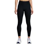 Calza larga de running Saucony Fortify, color negro, con cintura alta y calce ajustado. Confeccionada en tejido entrelazado de poliéster reciclado y spandex. Cuenta con bolsillo con cremallera en el muslo y en la parte trasera.