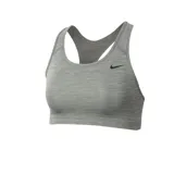 Top deportivo Nike Swoosh de mujer, color gris jaspeado, con espalda cruzada y logo en el frente.