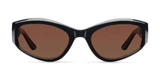 Lentes de sol envolventes con armazón negro brillante y cristales marrones polarizados.