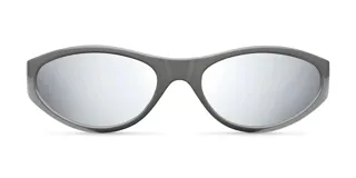 Lentes de sol envolventes unisex, color gris, con lentes espejadas plateadas, protección UV400 y polarización.