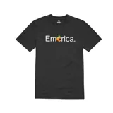 Remera negra de algodón con logo de Emerica y diseño de una naranja.