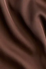 Blusa de manga larga color marrón oscuro, con cuello clásico y escote en V profundo, cierre frontal de botones y puños anchos.