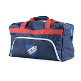 Bolso deportivo azul marino con detalles en rojo y blanco, con el escudo del Club Nacional de Football estampado en el frente.