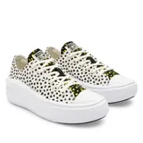Championes Converse All Star Move con plataforma, color blanco con estampado de lunares negros.