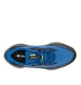 Championes de trail running Columbia modelo Konos Trillium ATR, color azul con entresuela gris y suela amarilla. Presentan diseño técnico con malla transpirable, refuerzos protectores y tecnología de amortiguación y tracción de alto rendimiento.