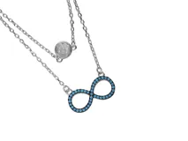 Collar doble de plata 925 con dije de infinito con incrustaciones de turquesas y dije de punto de luz.