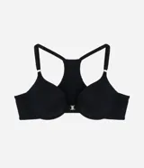 Soutien push up color negro de microfibra, con copa preformada, espalda estilo nadador y cierre frontal metálico.