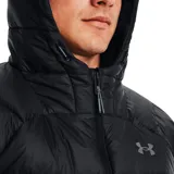Campera de plumas Under Armour para hombre, color negro, con capucha y cierre frontal.