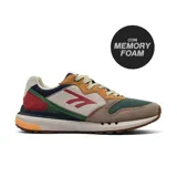 Championes deportivos Hi-Tec modelo Phoenix, con diseño multicolor que combina paneles en tonos beige, marrón, verde, azul marino y rojo. Presentan una suela con amortiguación y detalles en naranja en el talón.