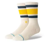 Medias Stance Boyd St color crema con rayas horizontales azul marino y amarillo.
