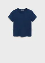 Remera azul de manga corta con cuello redondo y corte recto.