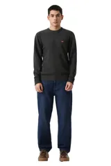 Sweater de tejido de punto Levi's, color gris oscuro, con cuello redondo, mangas largas y puños acanalados. Presenta el logo de la marca bordado en el pecho.