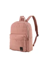 Mochila acolchada de diseño quilting, color rosado, con compartimento principal y bolsillo frontal con cierre, correas ajustables y etiqueta frontal de la marca Terrano.