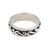 Anillo de plata 925 empavonado y giratorio, con diseño de olas en relieve.