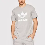 Remera gris de algodón con logo Adidas Trefoil estampado en blanco en el pecho.