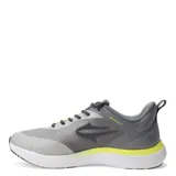 Championes deportivos Topper modelo Asphalt, de diseño técnico con combinación de tonos grises, detalles en amarillo neón en los cordones y suela blanca con base negra.